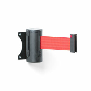 Nástenný bariérový systém, 2300 mm, čierny, červená páska
