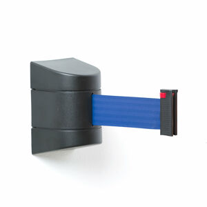Nástenný bariérový systém, 4600 mm, čierny, modrá páska