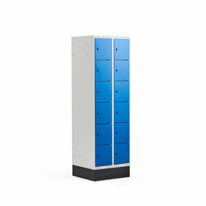Šatňová skrinka CLASSIC, so soklom, 2 sekcie, 12 priehradiek, 1890x600x550 mm, modrá