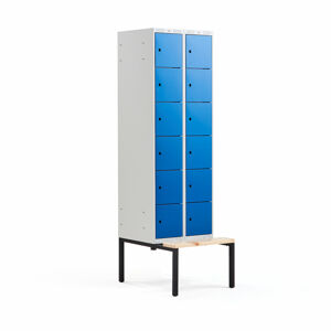 Šatňová skrinka CLASSIC, s lavičkou, 2 sekcie, 12 priehradiek, 2120x600x550 mm, modrá