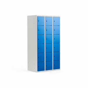 Šatníková skriňa, 18 dverová/3 sekcie, Š 900 x H 550 x V 1740 mm, sivá/modr