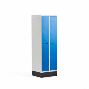 Šatňová skrinka CLASSIC, so soklom, 2 sekcie, 4 dvere, modrá