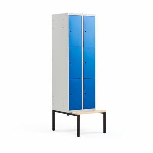 Šatňová skrinka CLASSIC, s lavičkou, 2 sekcie, 6 priehradiek, 2120x600x550 mm, modrá