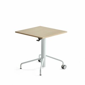 Výškovo nastaviteľný stôl ARISE, 650x650 mm, laminát - breza, biela