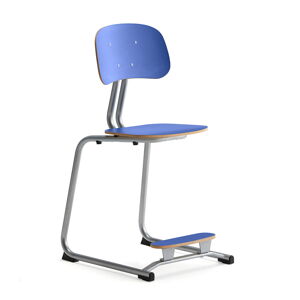 Školská stolička YNGVE, podnož s klzákmi, strieborná, modrá, V 500 mm