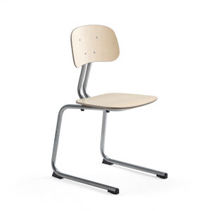 Školská stolička YNGVE, podnož s klzákmi, strieborná, breza, V 460 mm