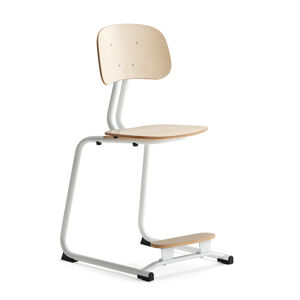 Školská stolička YNGVE, podnož s klzákmi, biela, breza, V 500 mm