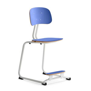 Školská stolička YNGVE, podnož s klzákmi, biela, modrá, V 500 mm
