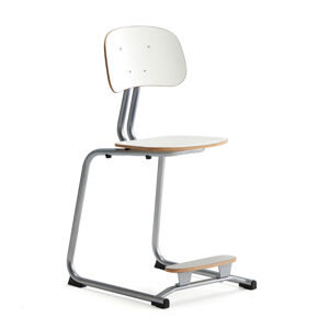Školská stolička YNGVE, podnož s klzákmi, strieborná, biela, V 500 mm