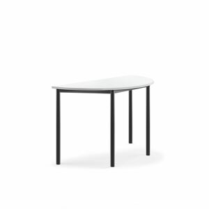 Stôl BORÅS, polkruh, 1200x600x720 mm, laminát - biela, antracit