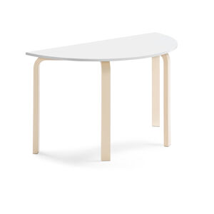 Stôl ELTON, polkruh, 1200x600x710 mm, laminát - biela, breza