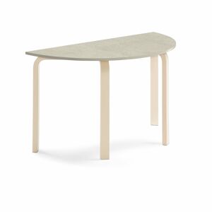 Stôl ELTON, polkruh, 1200x600x710 mm, linoleum - šedá, breza