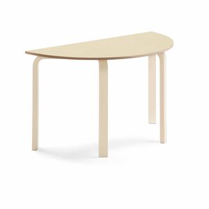 Stôl ELTON, polkruh, 1200x600x710 mm, linoleum - béžová, breza