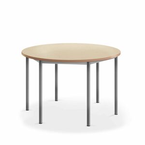 Stôl SONITUS, okrúhly, Ø 1200x720 mm, linoleum - béžová, strieborná