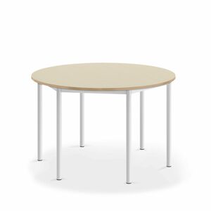 Stôl SONITUS, kruh, Ø1200x720 mm, laminát - breza, biela