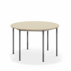 Stôl BORÅS, okrúhly, Ø1200x720 mm, laminát - breza, strieborná