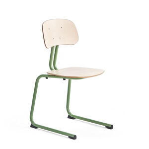 Školská stolička YNGVE, podnož s klzákmi, zelená, breza, V 460 mm