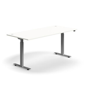 Výškovo nastaviteľný stôl FLEXUS, rovný, 1800x800 mm, strieborný rám, biela