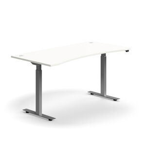 Výškovo nastaviteľný stôl FLEXUS, s výrezom, 1600x800 mm, strieborný rám, biela