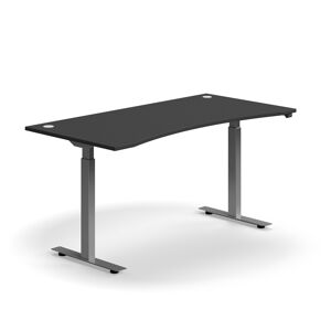 Výškovo nastaviteľný stôl FLEXUS, s výrezom, 1600x800 mm, strieborný rám, šedá